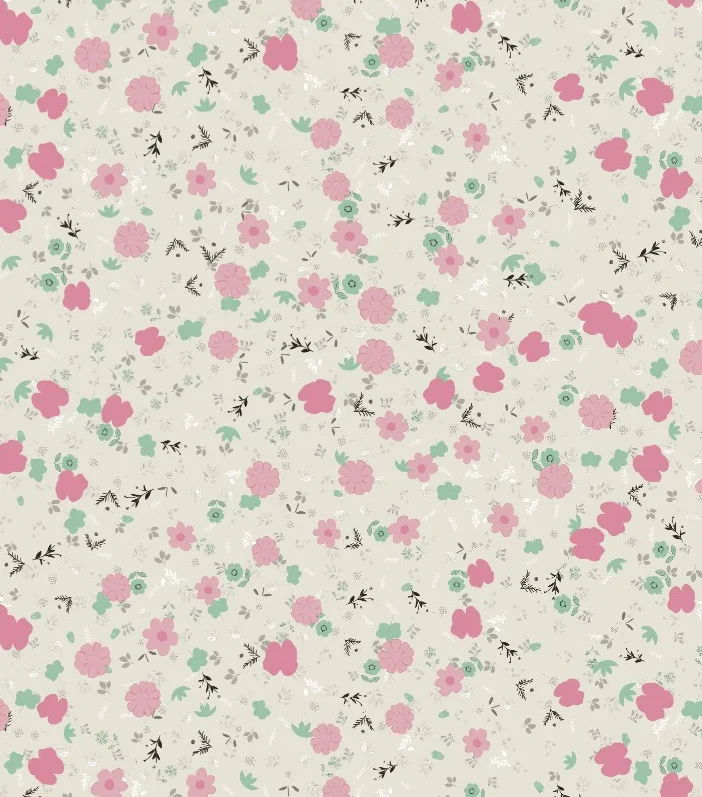 A ditsy floral in dusty pink and sage on cream
